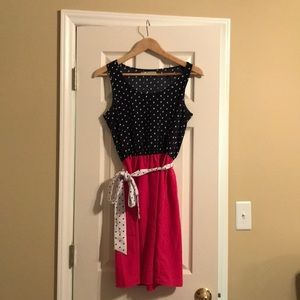 Blue and pink polka dot sun dress